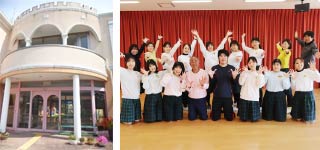 保育園園舎と職員